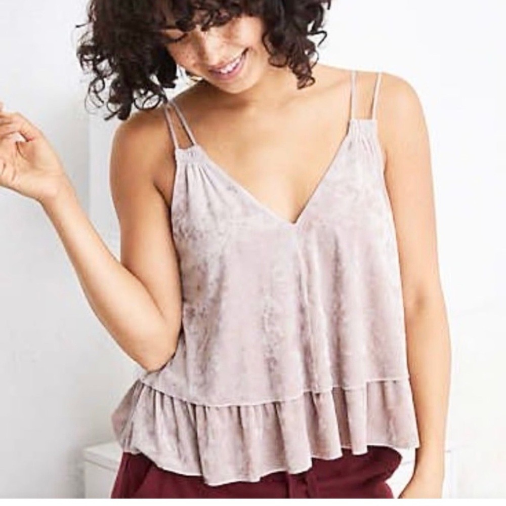 Aerie Crushed Velvet Tiered‎ Ruffle Camisole Tank XL Pink